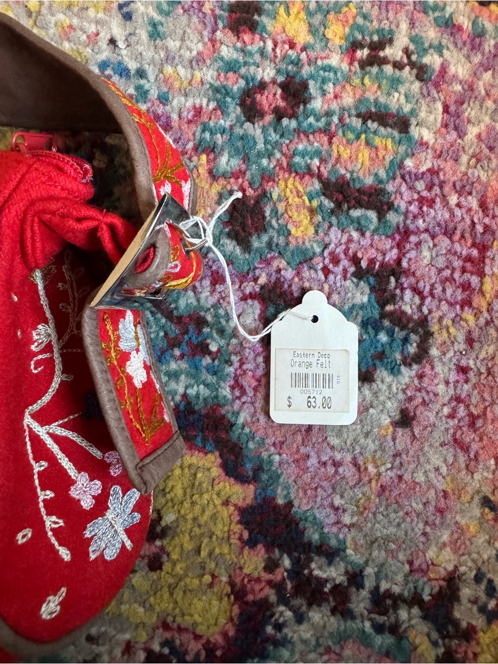 Vibrant Orange Embroidered Shoulder Bag - Picture 3 of 3